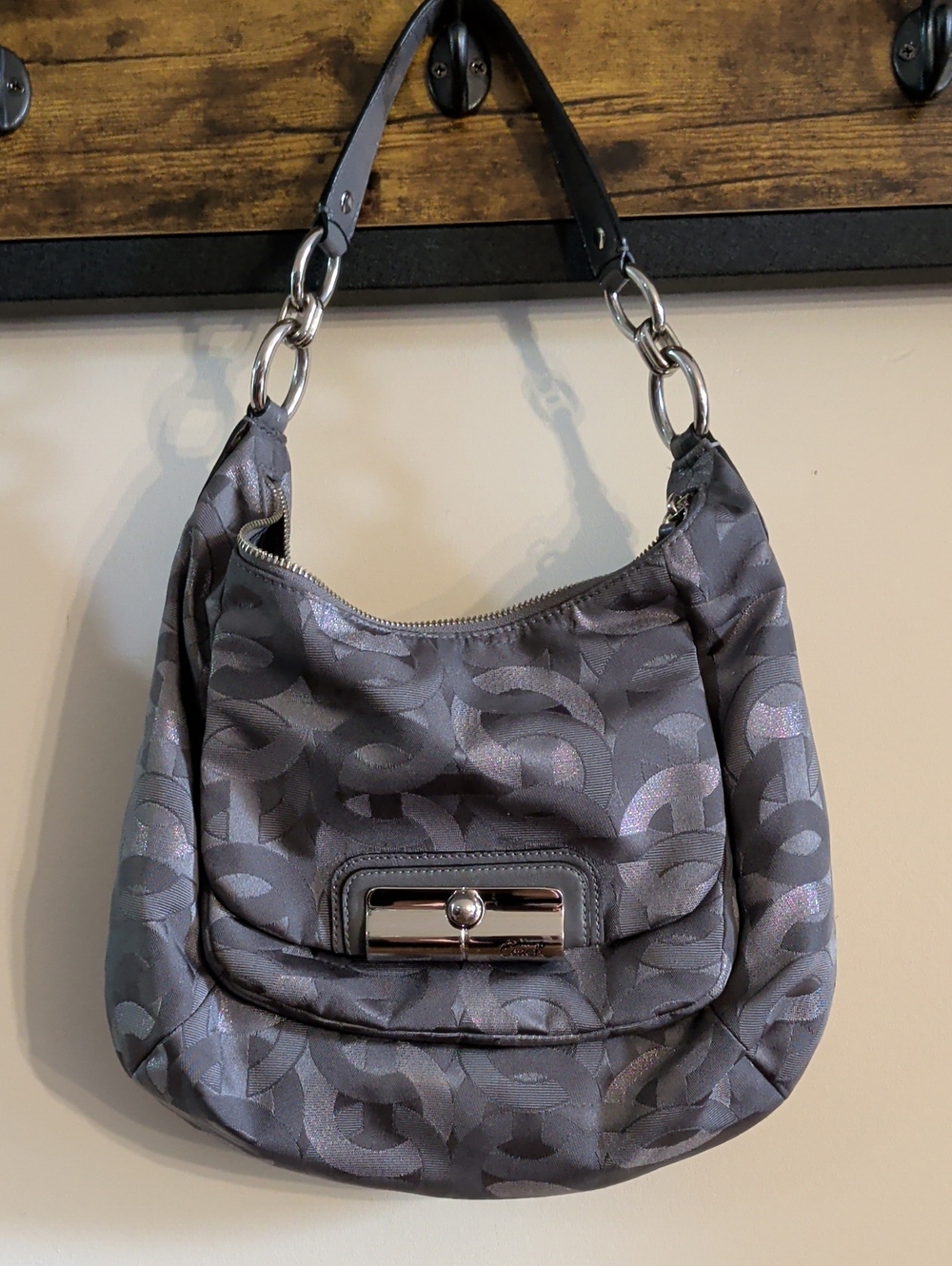 Coach Gray Jacquard Shoulder Bag with Silver Hardware